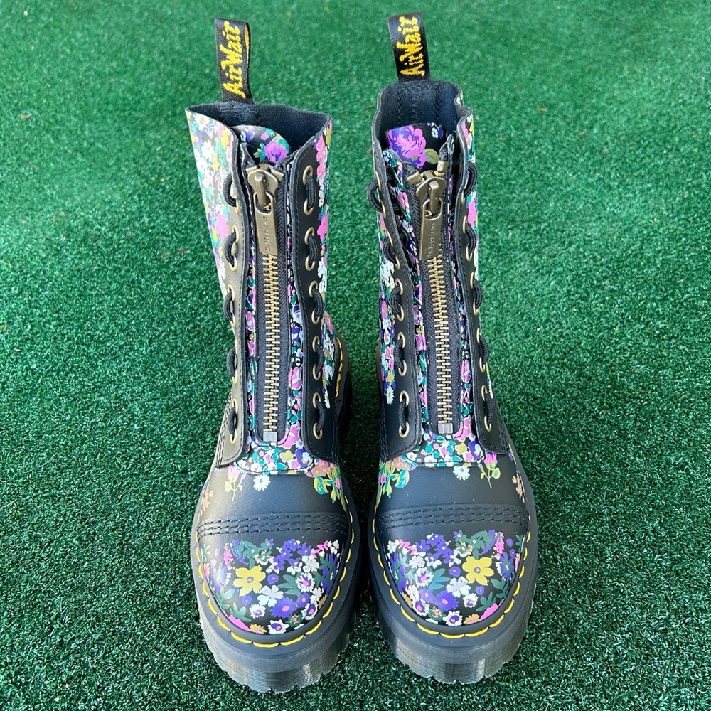 NWT Dr. Martens Sinclair Hi 10 Eye Quad Platform Boot Leather Floral Black 6 - Picture 11 of 14